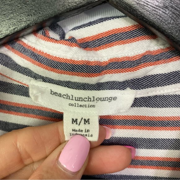 Beach Lunch Lounge Striped Button Up Woman’s M - Picture 4 of 7